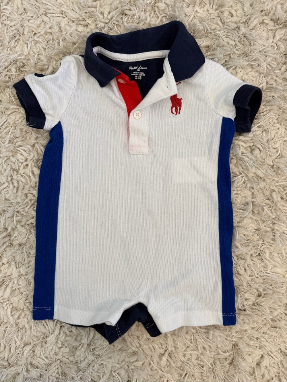Ralph Lauren White, Navy & Red Polo Baby Romper